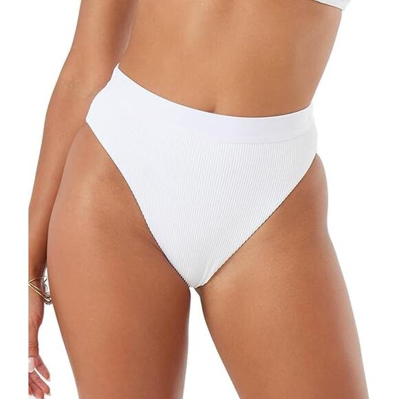 NWT New Roxy Womens Medium White Tummy Control Ribbed Bikini Bottoms ONLY - Picture 1 of 3